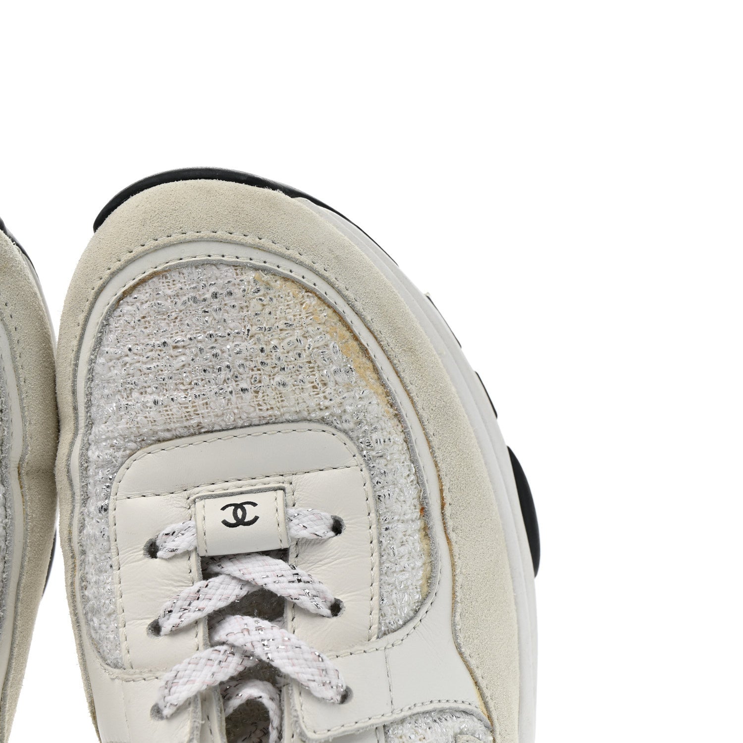 Painted Iridescent Cotton Tweed Suede Womens CC Sneakers 39 White Silver Multicolor