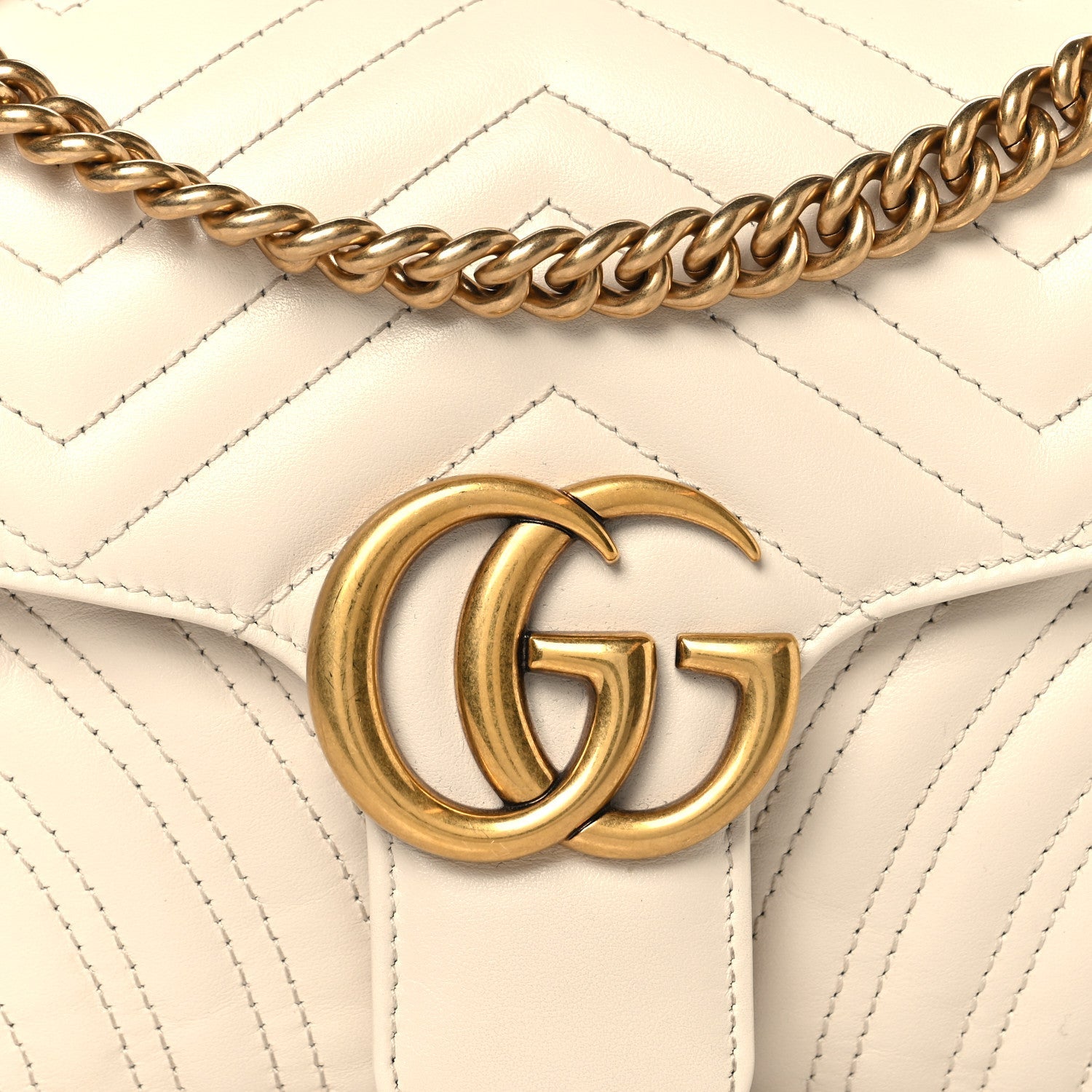 Gucci Calfskin Matelasse Small GG Marmont Shoulder Bag White