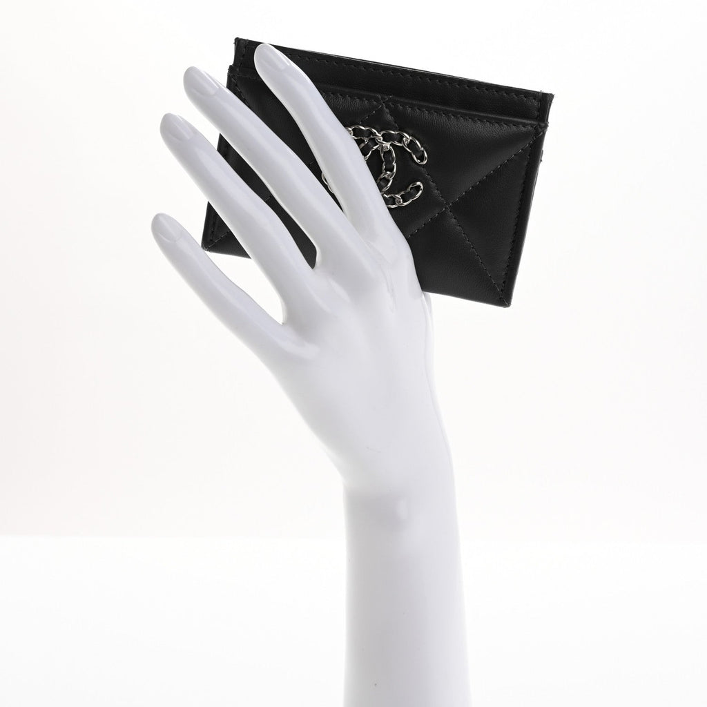 Lambskin Quilted Chanel 19 Card Holder Dark Grey
