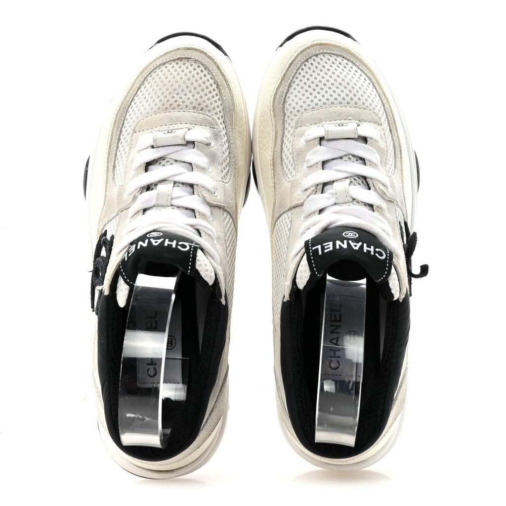 Mesh Suede Calfskin Grained Calfskin Womens CC Sneakers 36 White Black
