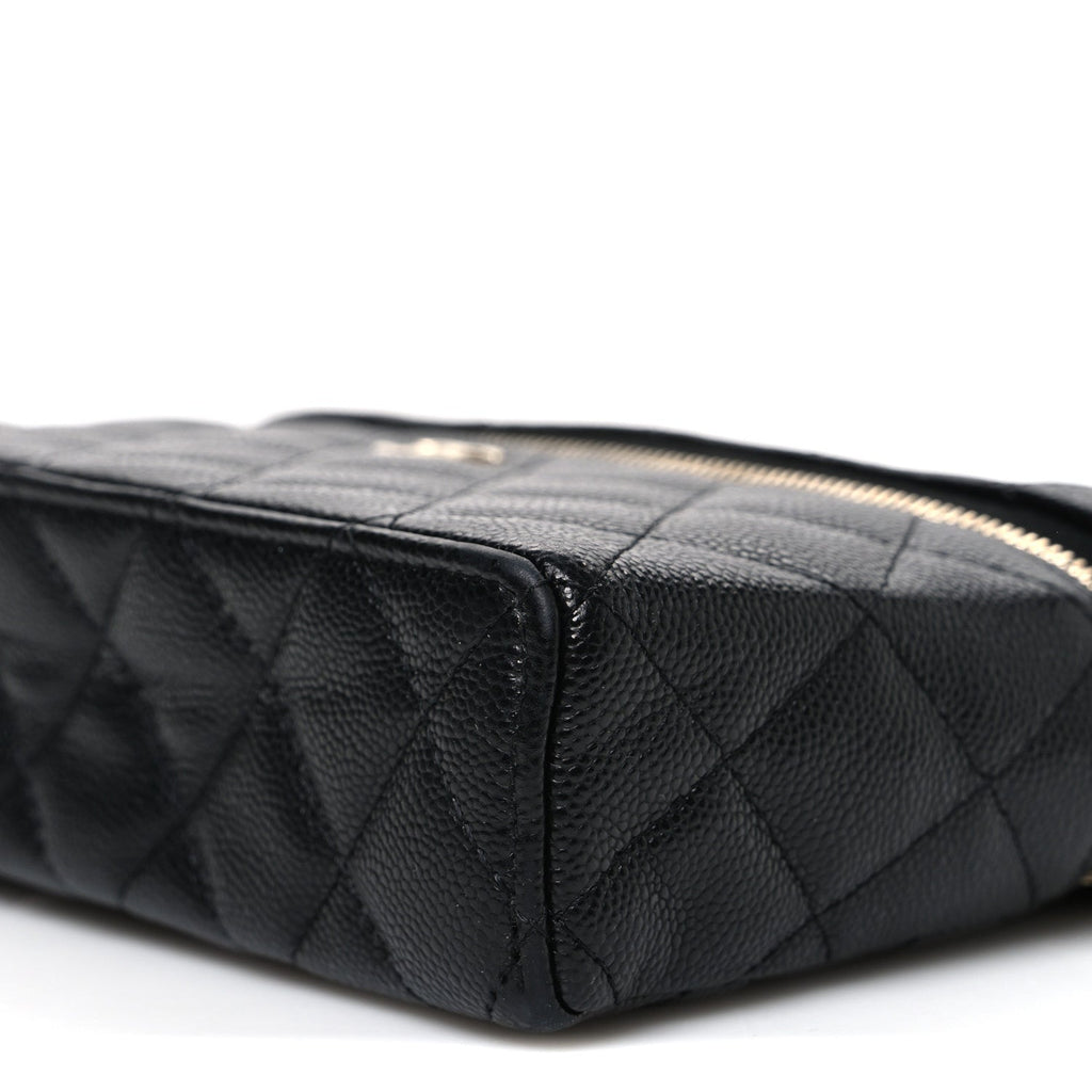 Chanel Caviar Quilted Top Handle Slim Vanity With Chain Black