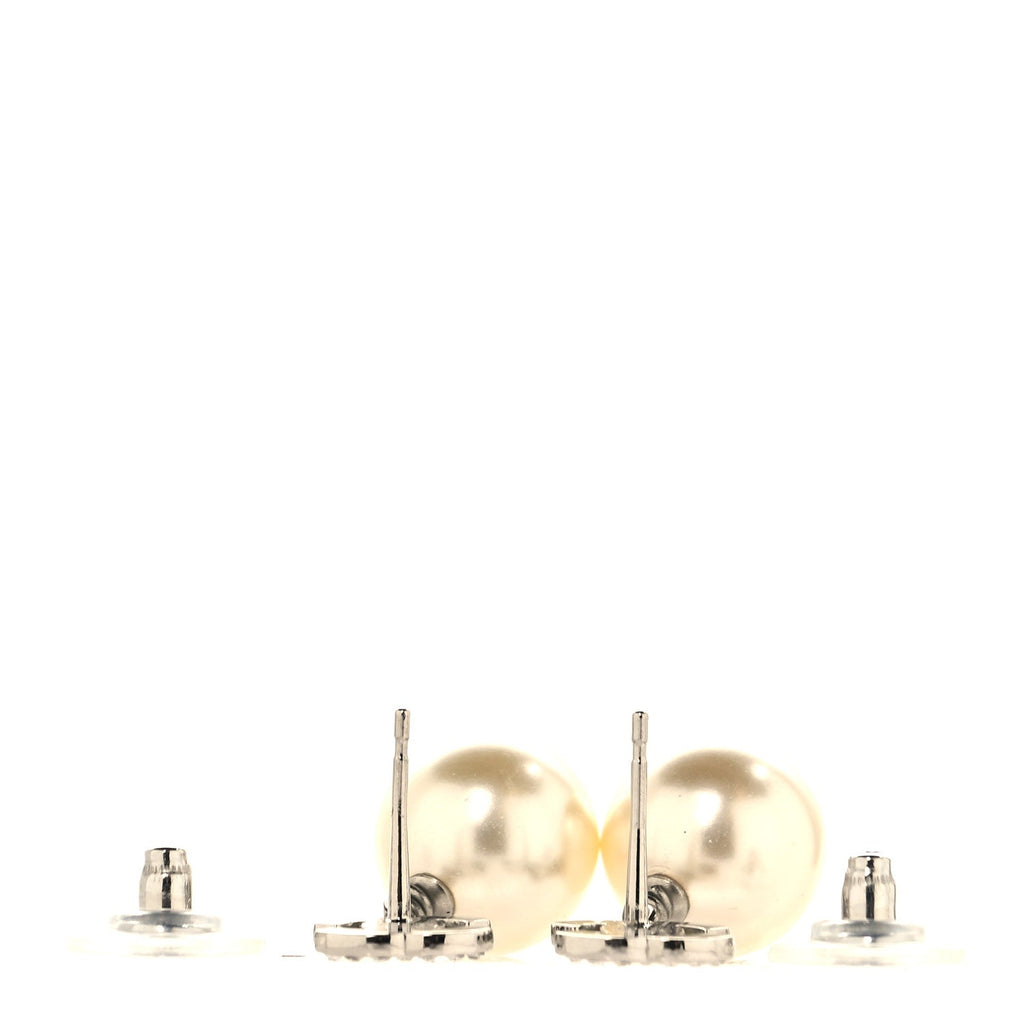 Crystal Pearl CC Drop Earrings Silver Pearly White
