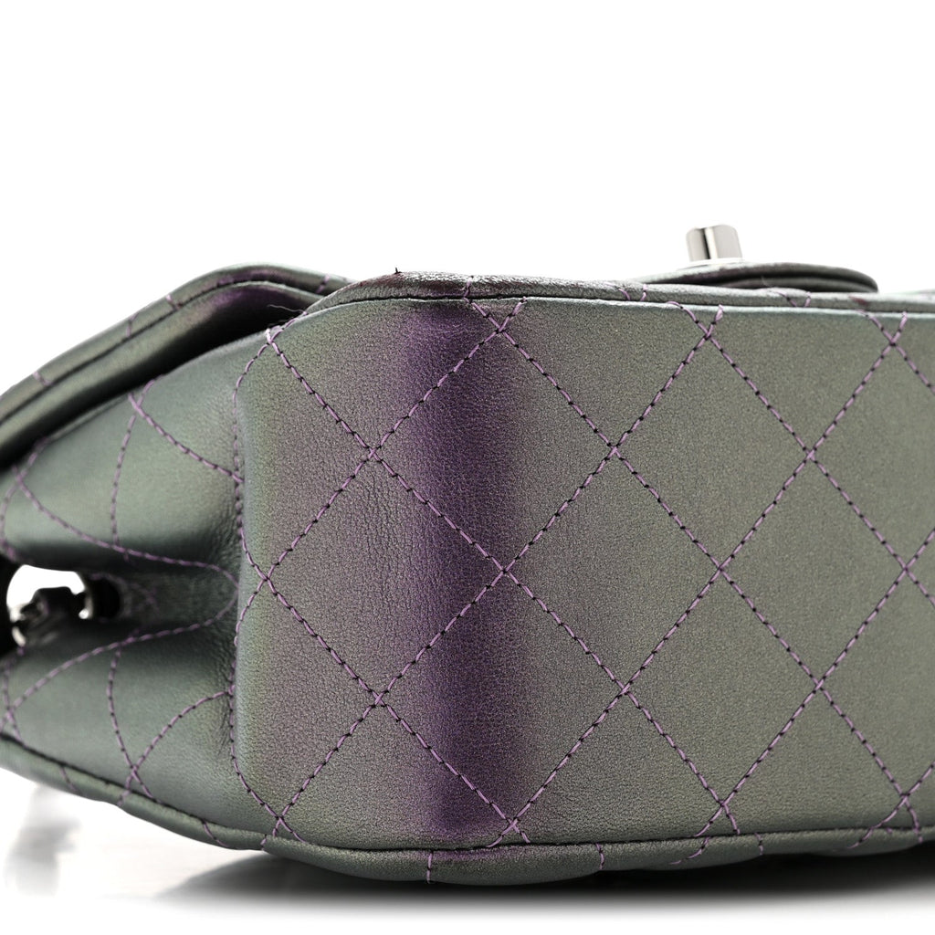 Chanel Iridescent Lambskin Quilted Mini Square Flap Dark Purple