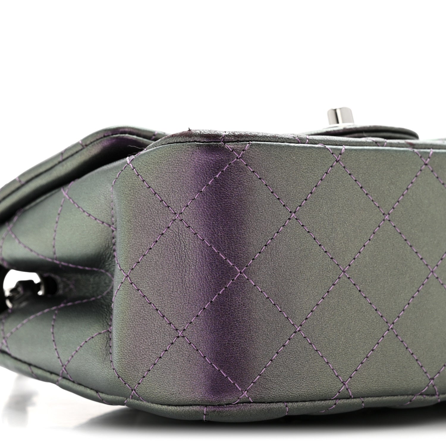 Chanel Iridescent Lambskin Quilted Mini Square Flap Dark Purple