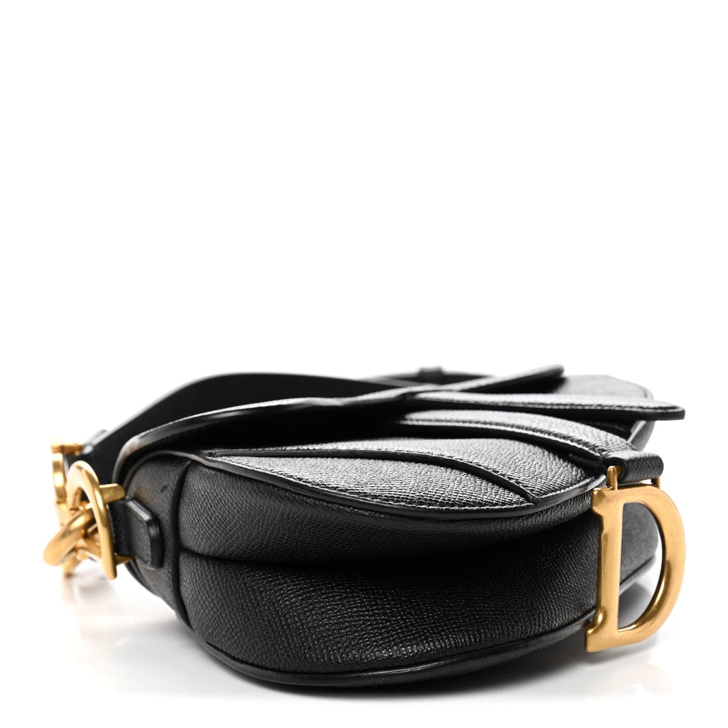 Christian Dior Grained Calfskin Mini Saddle Bag With Strap Black