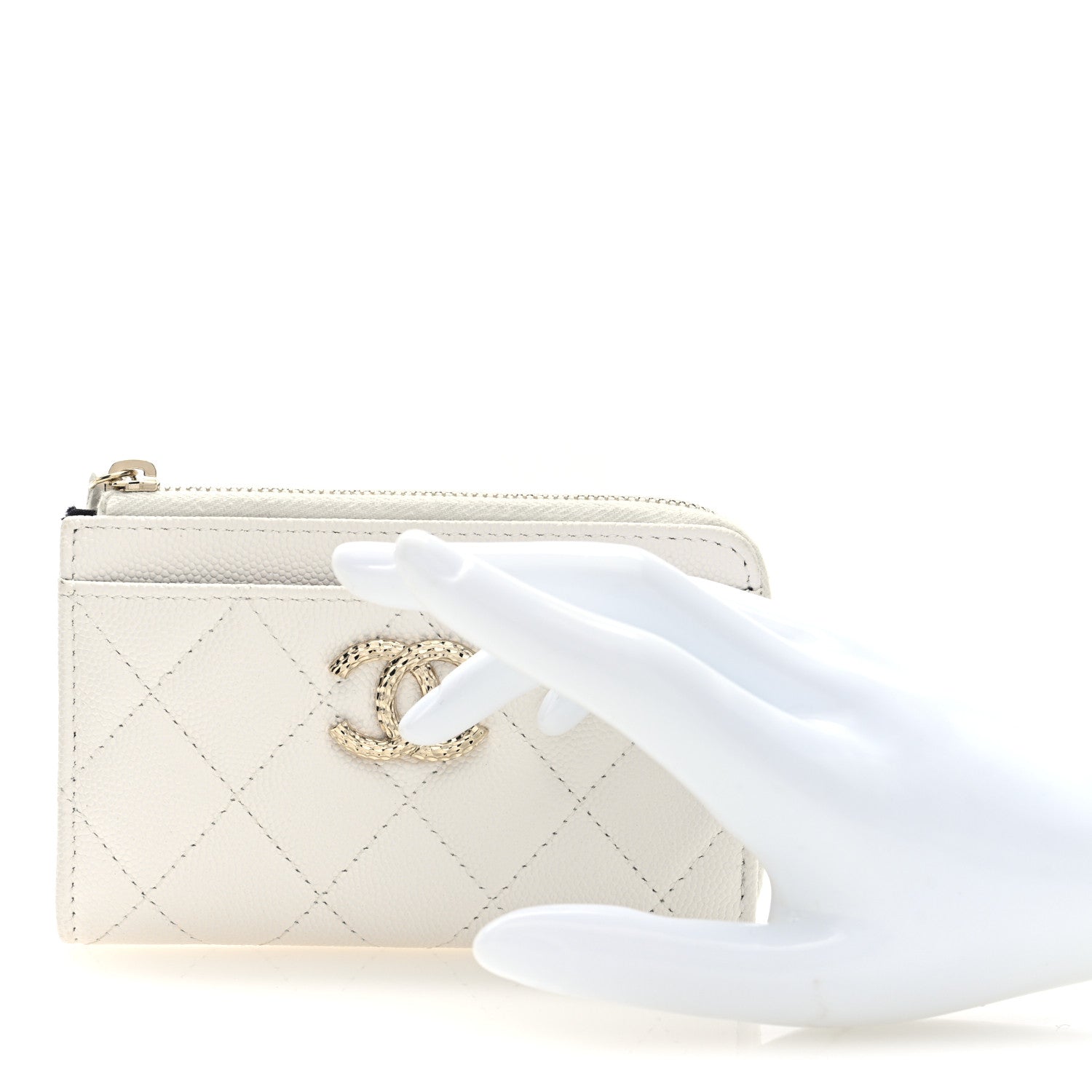 Caviar Quilted CC Logo Zip Around Card Holder White