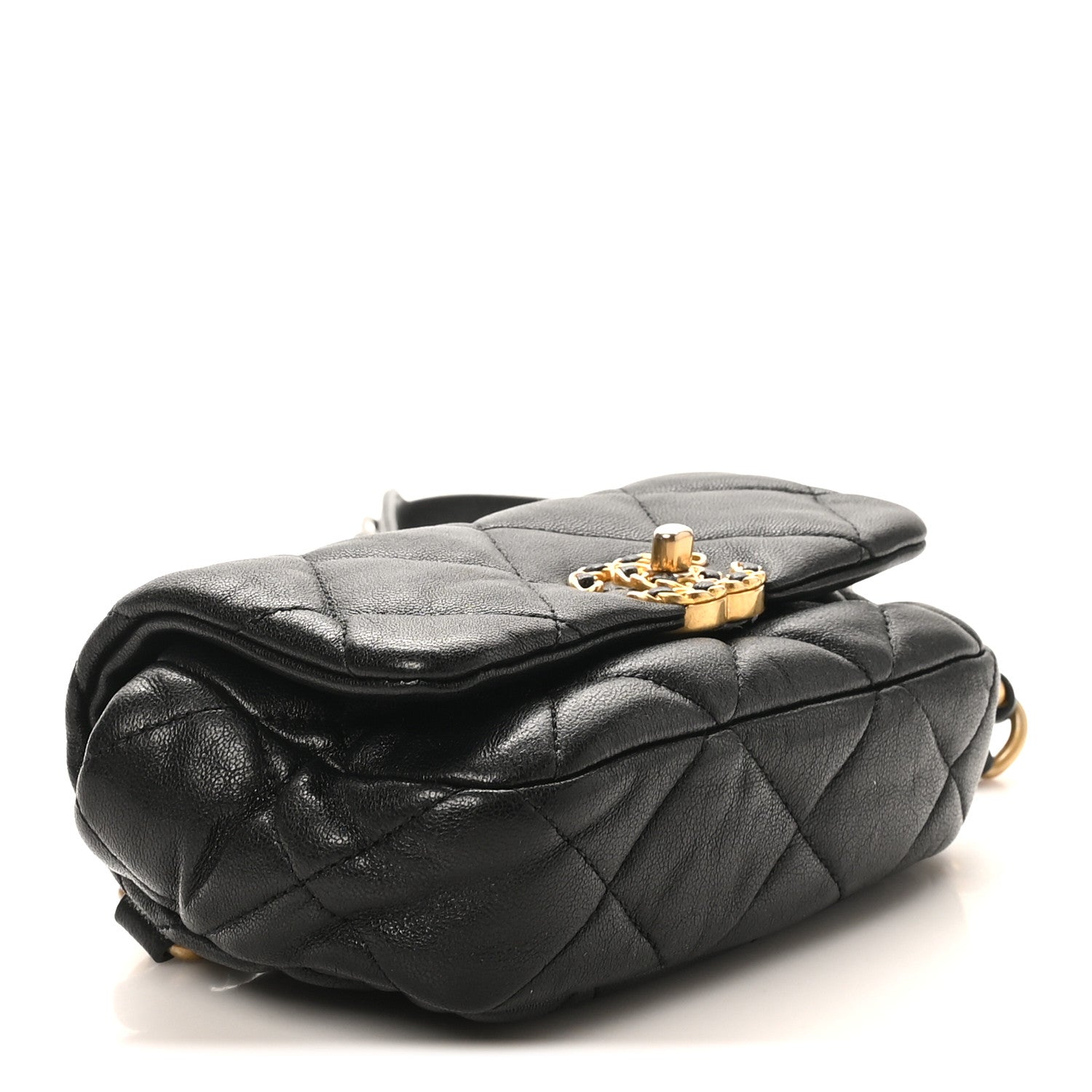 Chanel Lambskin Quilted Chanel 19 Waist Bag Black