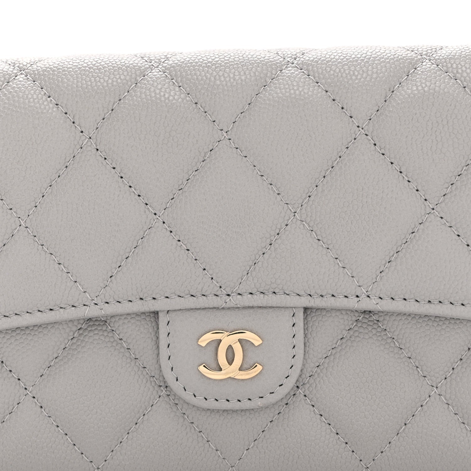 Caviar Quilted Large Gusset Flap Wallet Grey