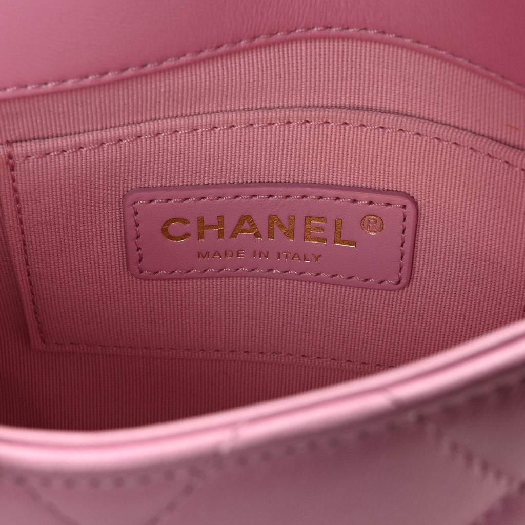 Chanel Lambskin Quilted Mini Lacquered Chain Flap Pink