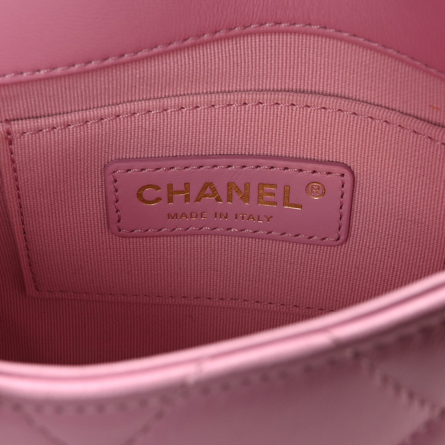 Chanel Lambskin Quilted Mini Lacquered Chain Flap Pink
