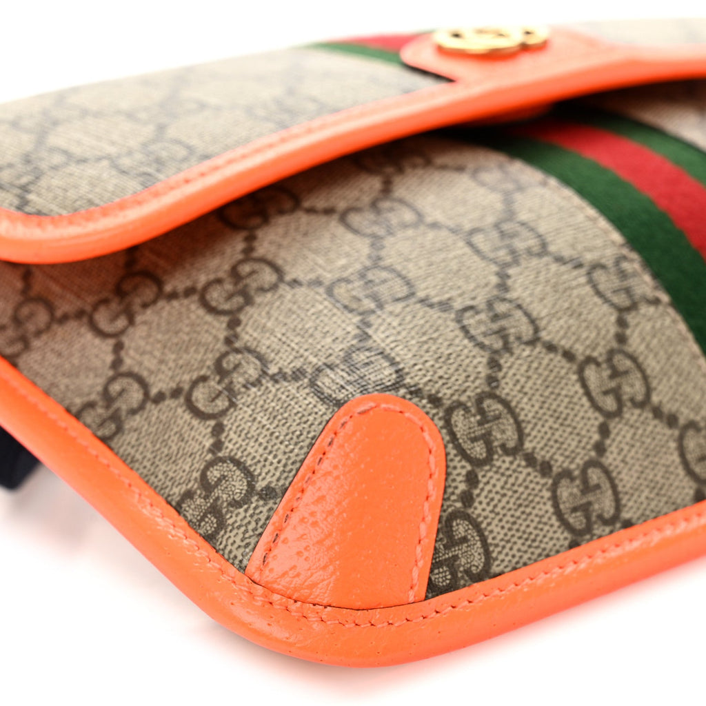 Gucci GG Supreme Monogram Web Small Ophidia Belt Bag Beige Ebony Orange Fluo