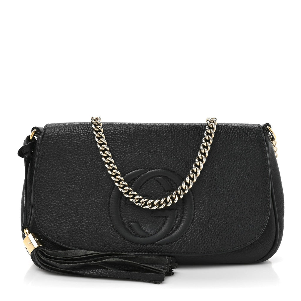 Gucci Pebbled Calfskin Medium Soho Flap Crossbody Black