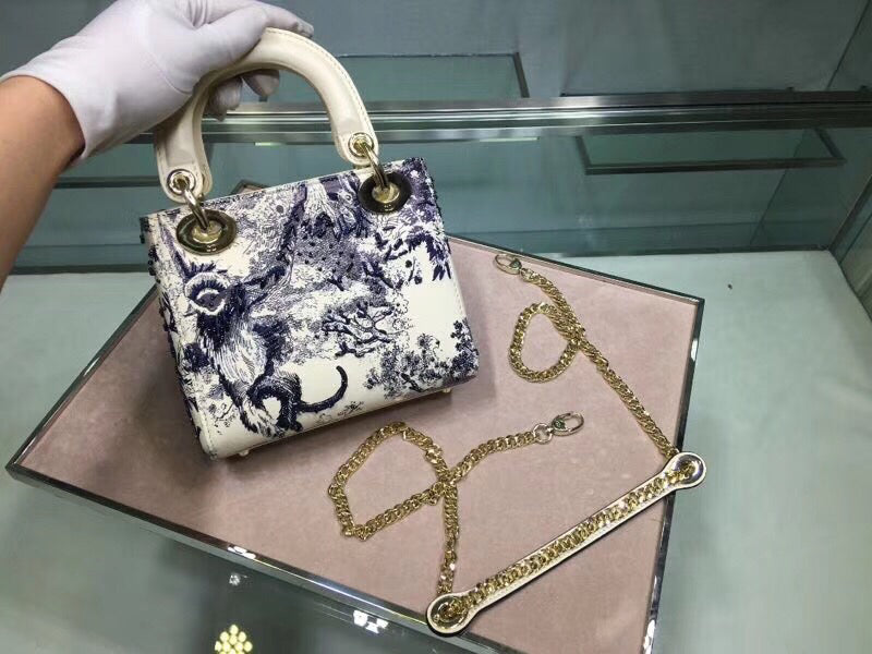 Dior Toile De Jouy Mini Lady Dior Bag With Chain