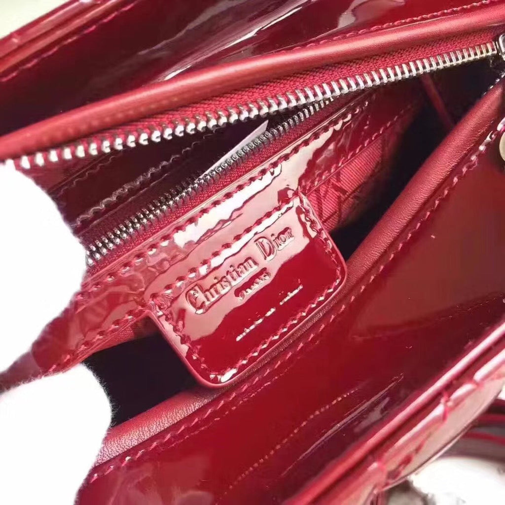 Dior Medium Lady Dior Bag In Bordeaux Patent Leather
