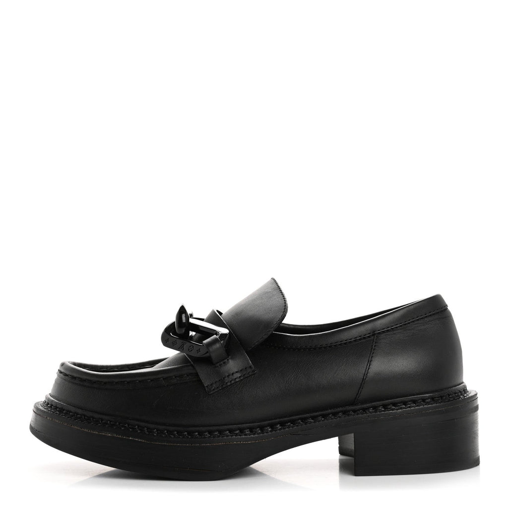 Louis Vuitton Calfskin Oversized Chain Academy Loafers 37.5 Black