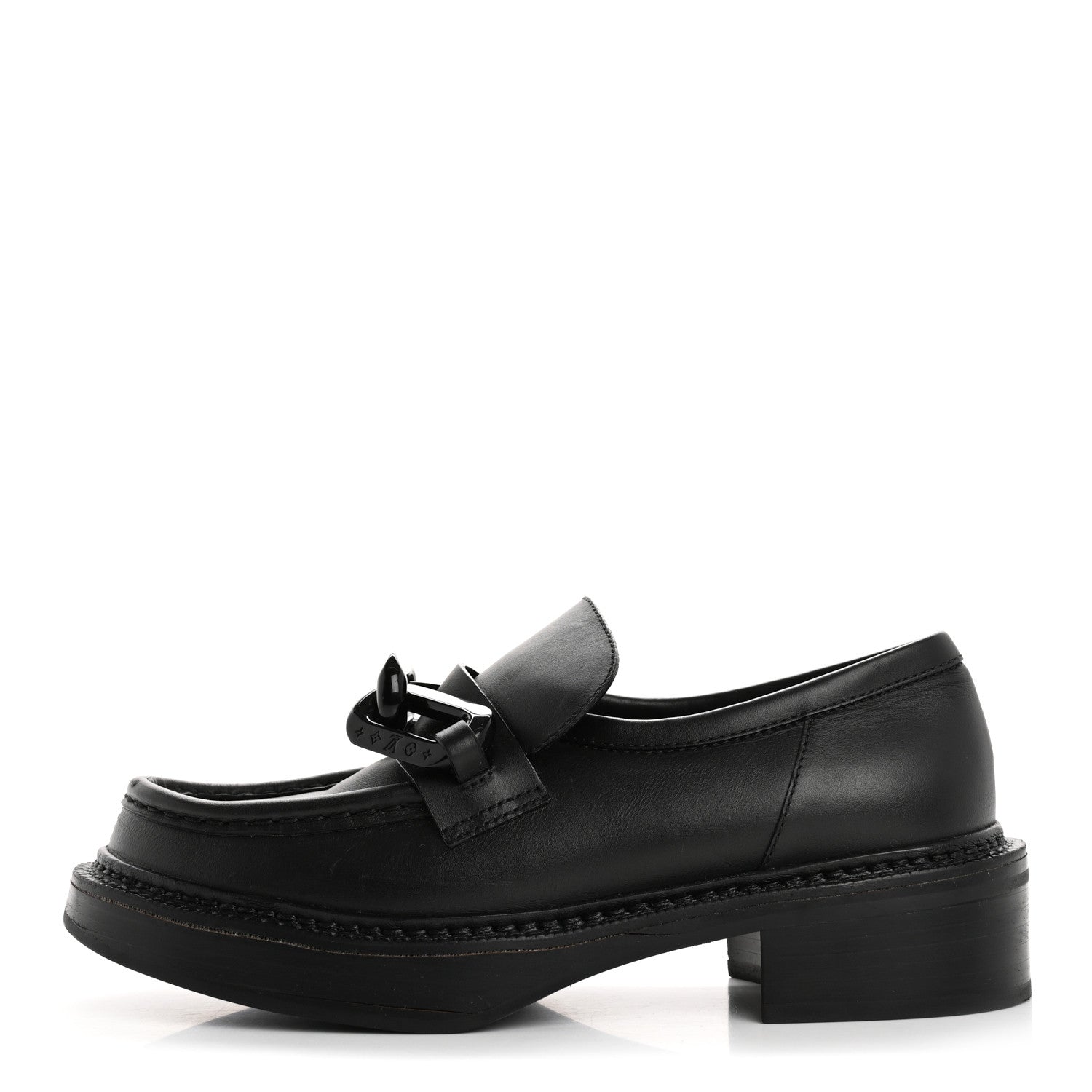 Louis Vuitton Calfskin Oversized Chain Academy Loafers 37.5 Black
