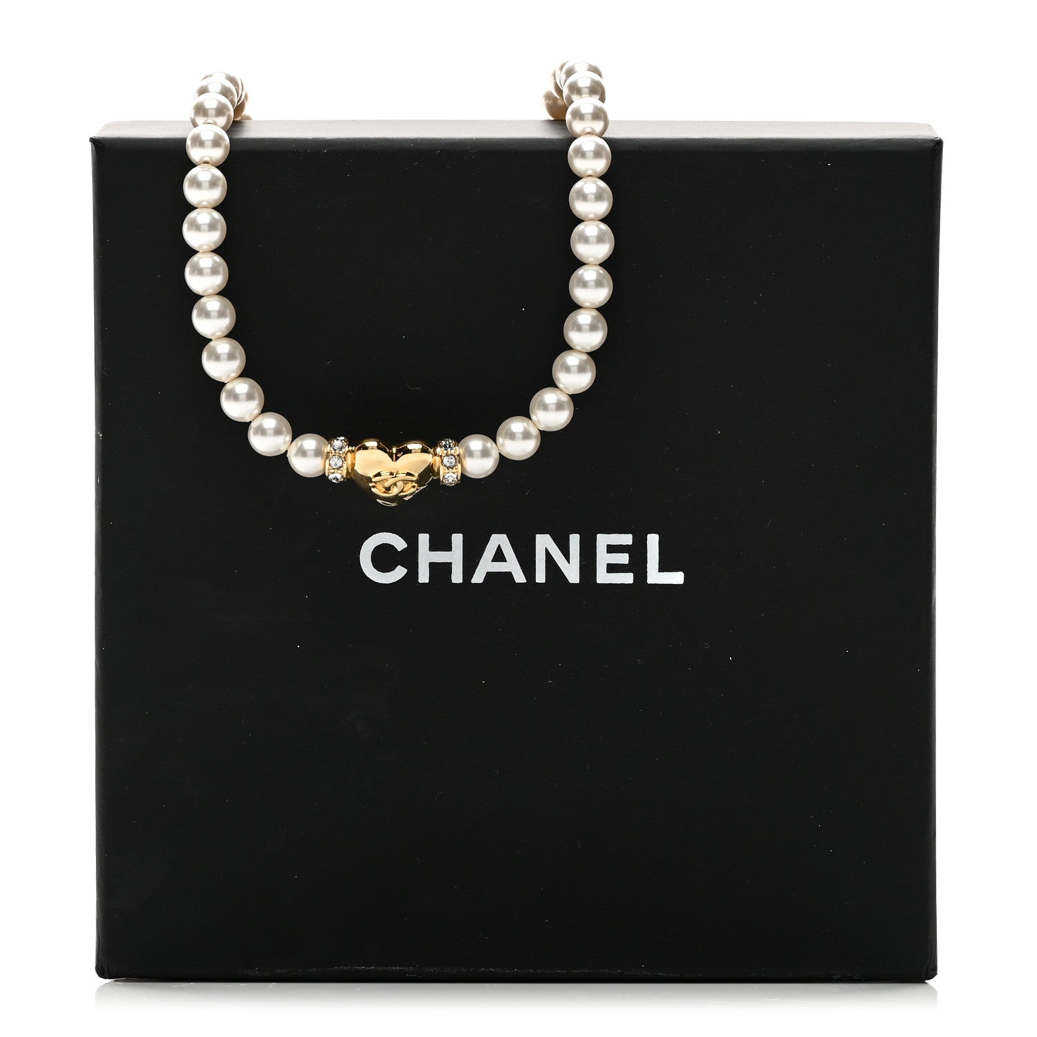 Crystal Pearl CC Heart Choker Necklace Gold