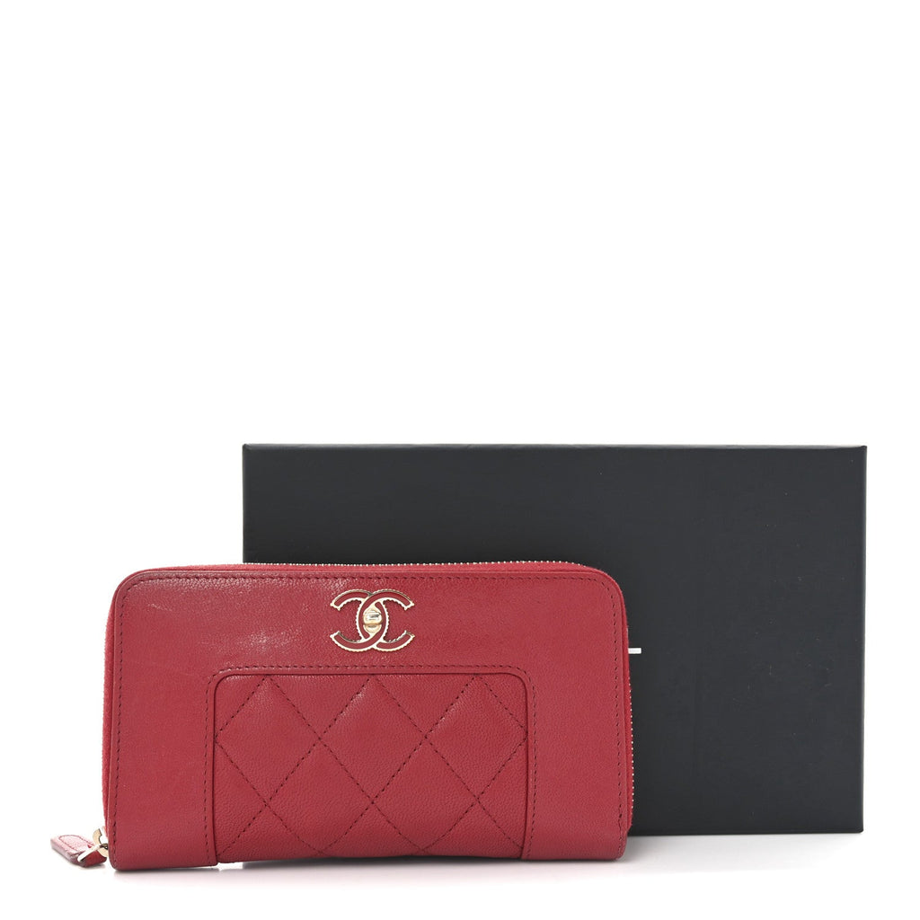 Chanel Sheepskin Quilted Medium Mademoiselle Vintage Zip Around Wallet Red