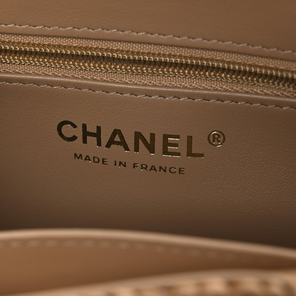 Chanel Braided Raffia Nano Kelly Flap Bag Dark Beige
