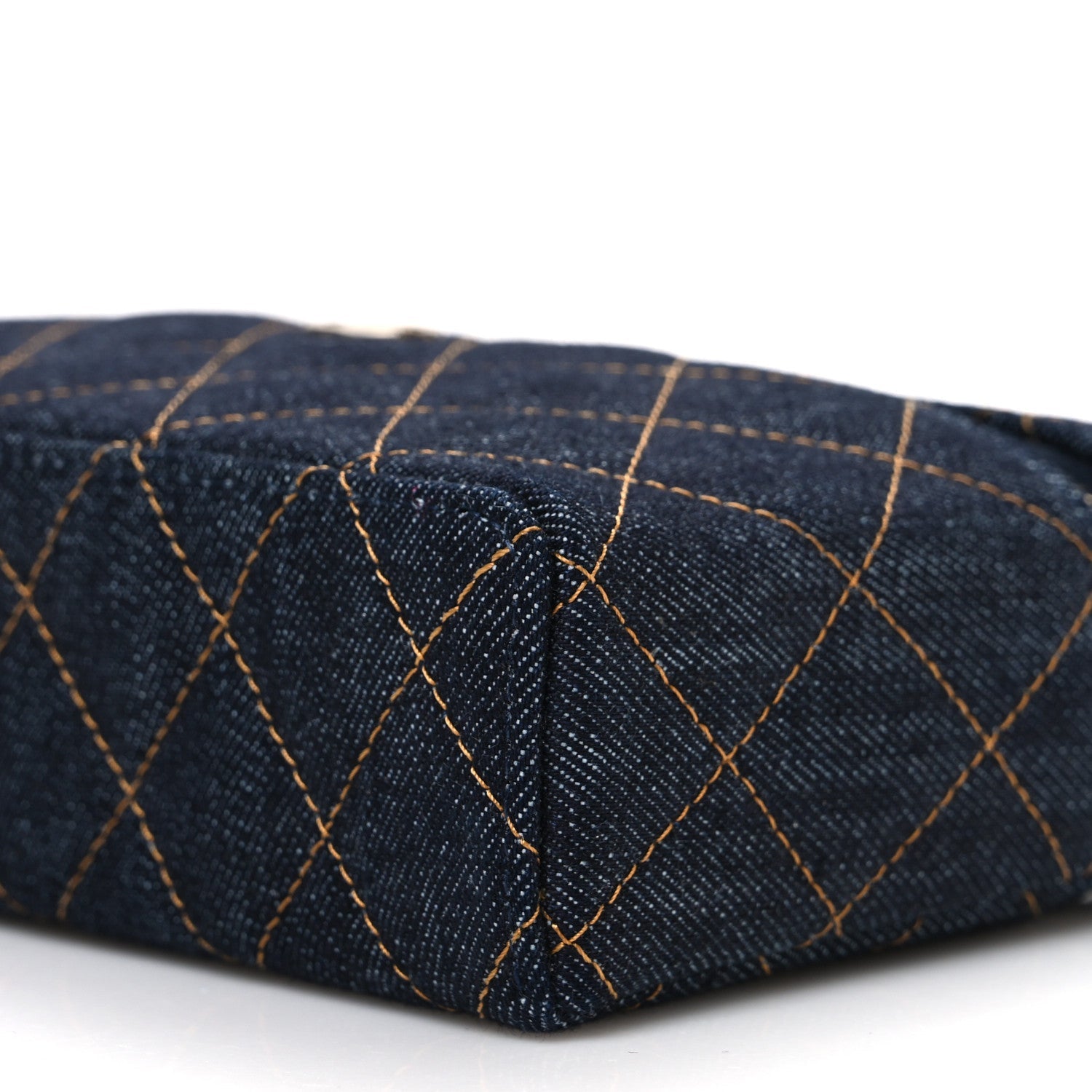 Chanel Denim Quilted Top Handle Slim Vanity Case With Chain Dark Blue Orange