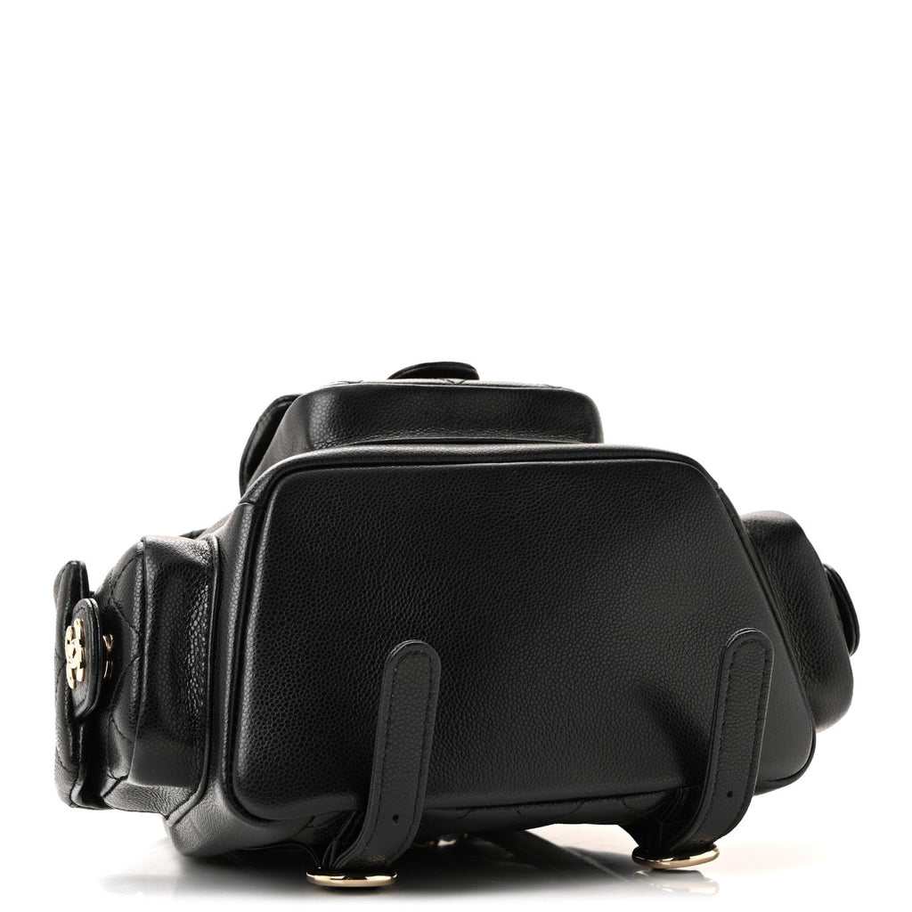 Chanel Shiny Caviar Quilted Small Duma Pockets Drawstring Backpack Black