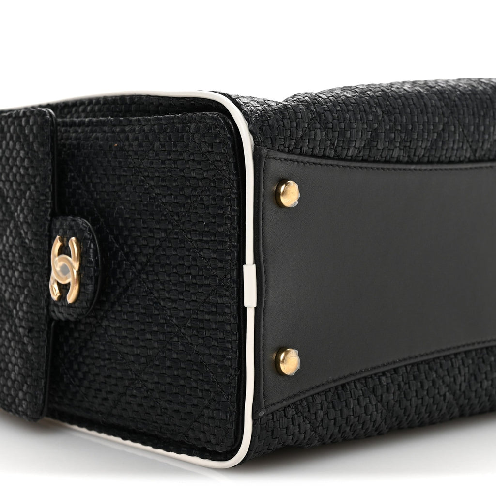 Chanel Braided Raffia Calfskin Small Chanel 25 Handbag Black White