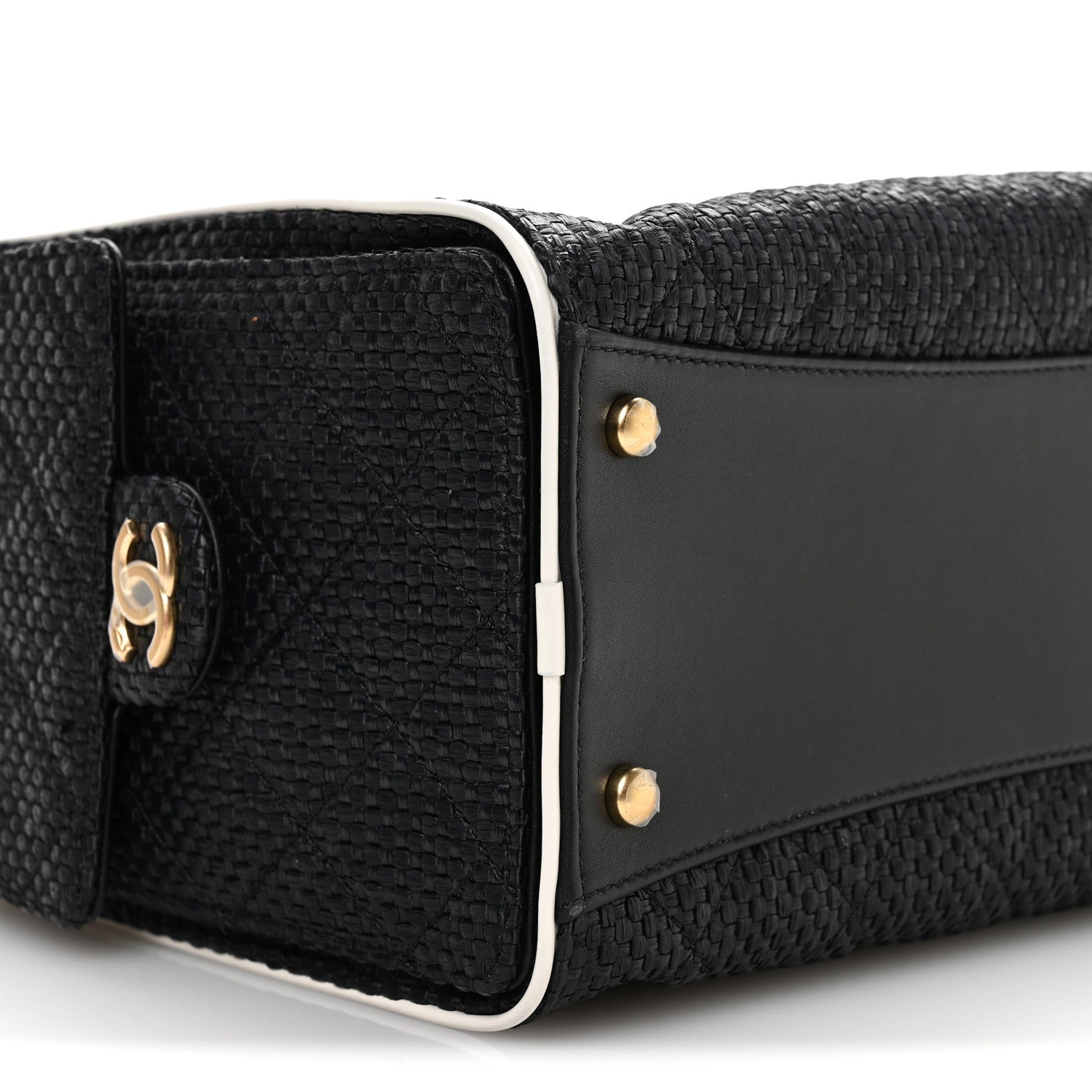 Chanel Braided Raffia Calfskin Small Chanel 25 Handbag Black White