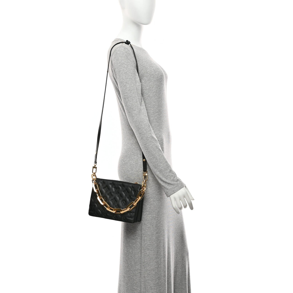 Louis Vuitton Lambskin Embossed Monogram Coussin BB Black