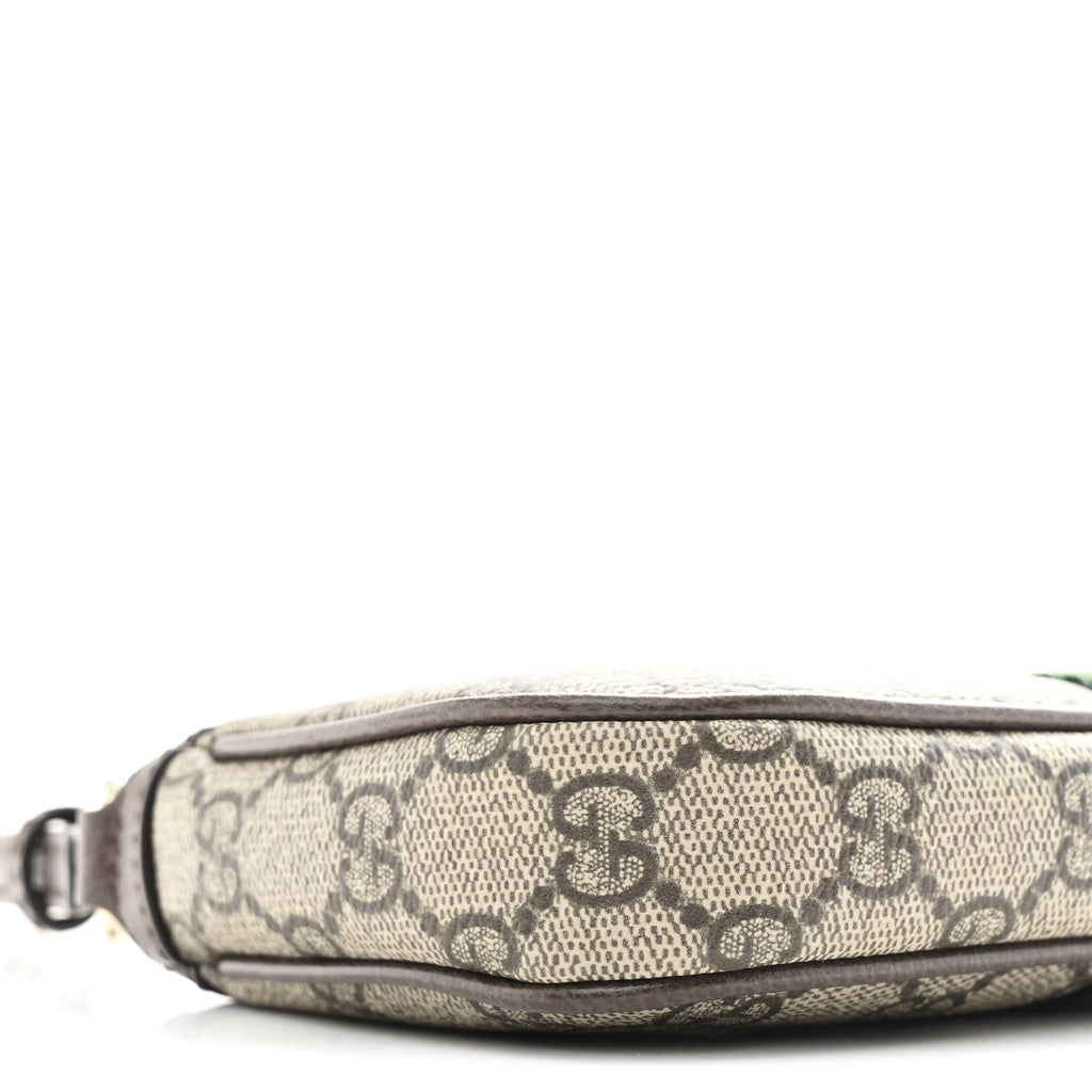 Gucci GG Supreme Monogram Textured Dollar Calfskin Web Mini Ophidia Shoulder Bag Beige Ebony New Acero