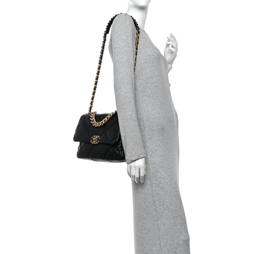 Chanel Goatskin Quilted Large Chanel 19 Flap Black