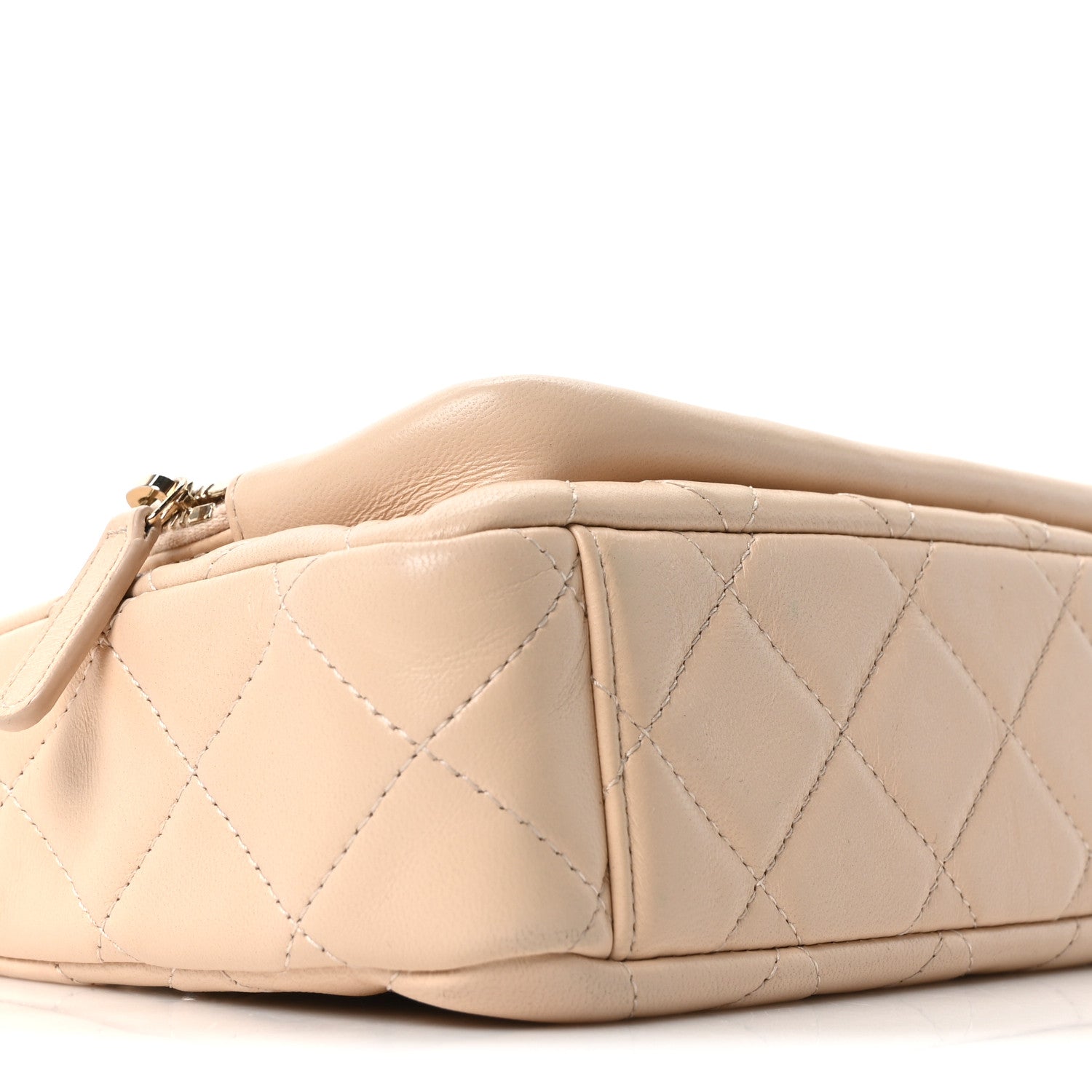 Chanel Shiny Crumpled Lambskin Quilted Small Preppy Pocket Clutch With Chain Beige