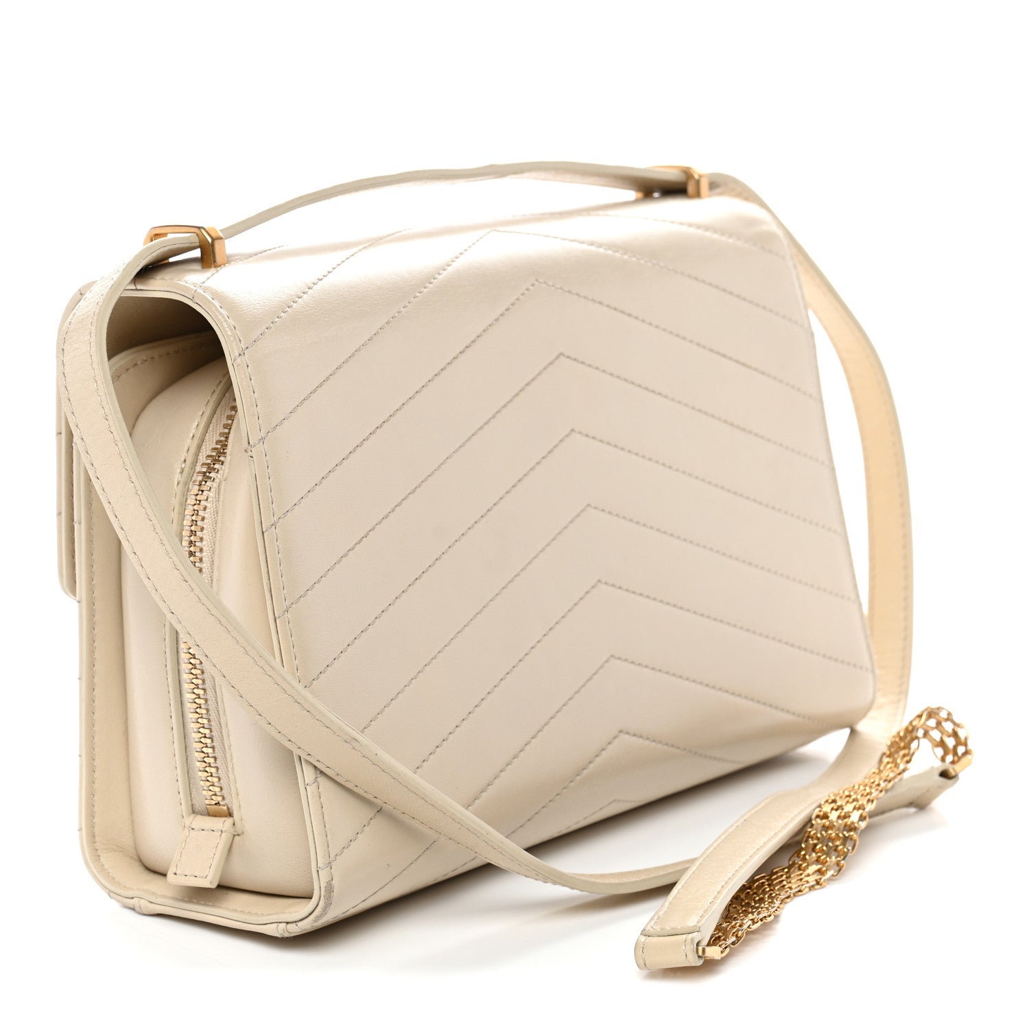 Chanel Calfskin Chevron Quilted Large Medal Flap Light Beige