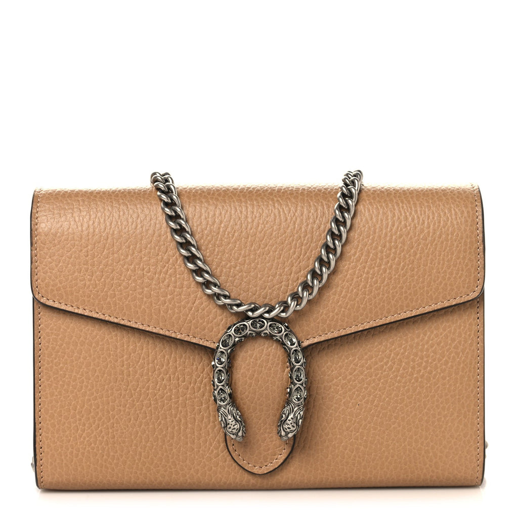 Gucci Dollar Calfskin Crystal Mini Dionysus Chain Wallet Natural Tan Black Diamond
