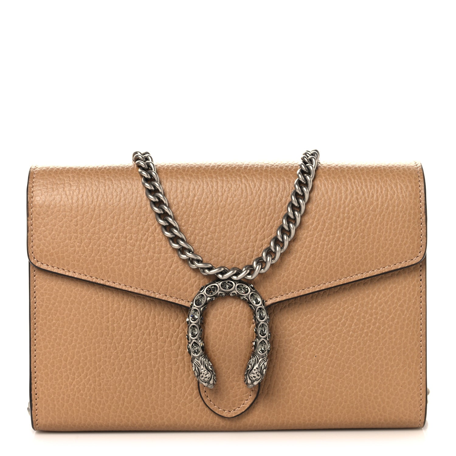 Gucci Dollar Calfskin Crystal Mini Dionysus Chain Wallet Natural Tan Black Diamond