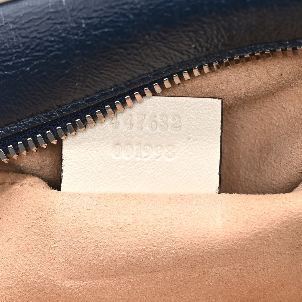 Gucci Vintage Effect Calfskin Matelasse Diagonal Small Torchon GG Marmont Chain Shoulder Bag Blue Agata Mystic White