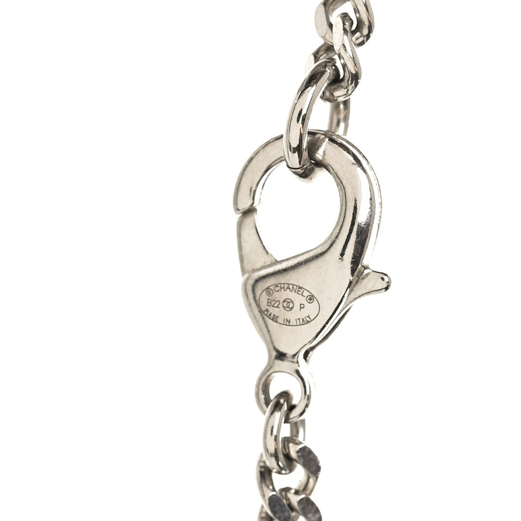 Crystal Baguette CC Mirror Pendant Necklace Silver