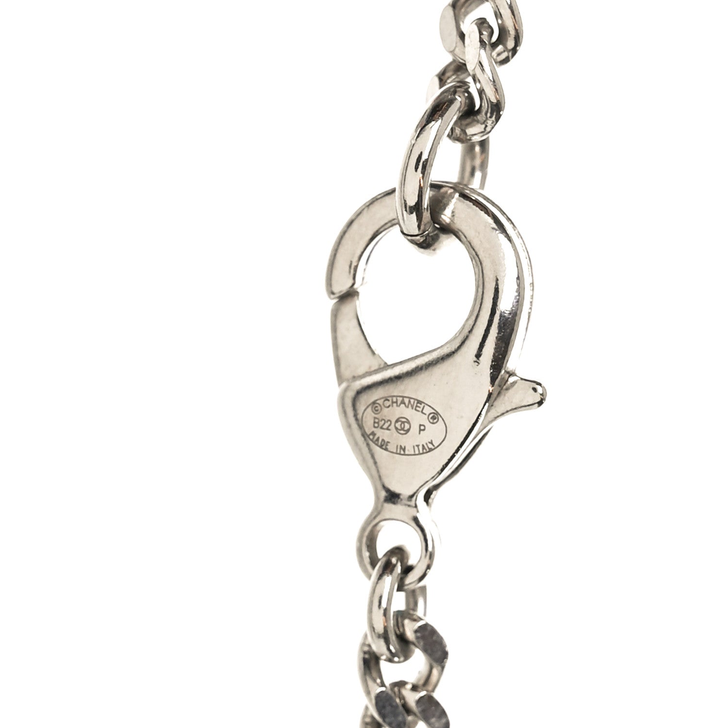 Crystal Baguette CC Mirror Pendant Necklace Silver