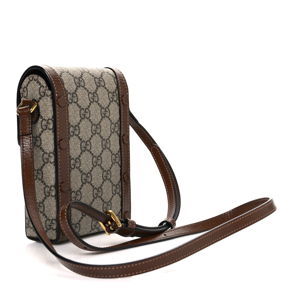 Gucci GG Supreme Monogram Mini Horsebit 1955 Crossbody Bag Beige Brown Sugar