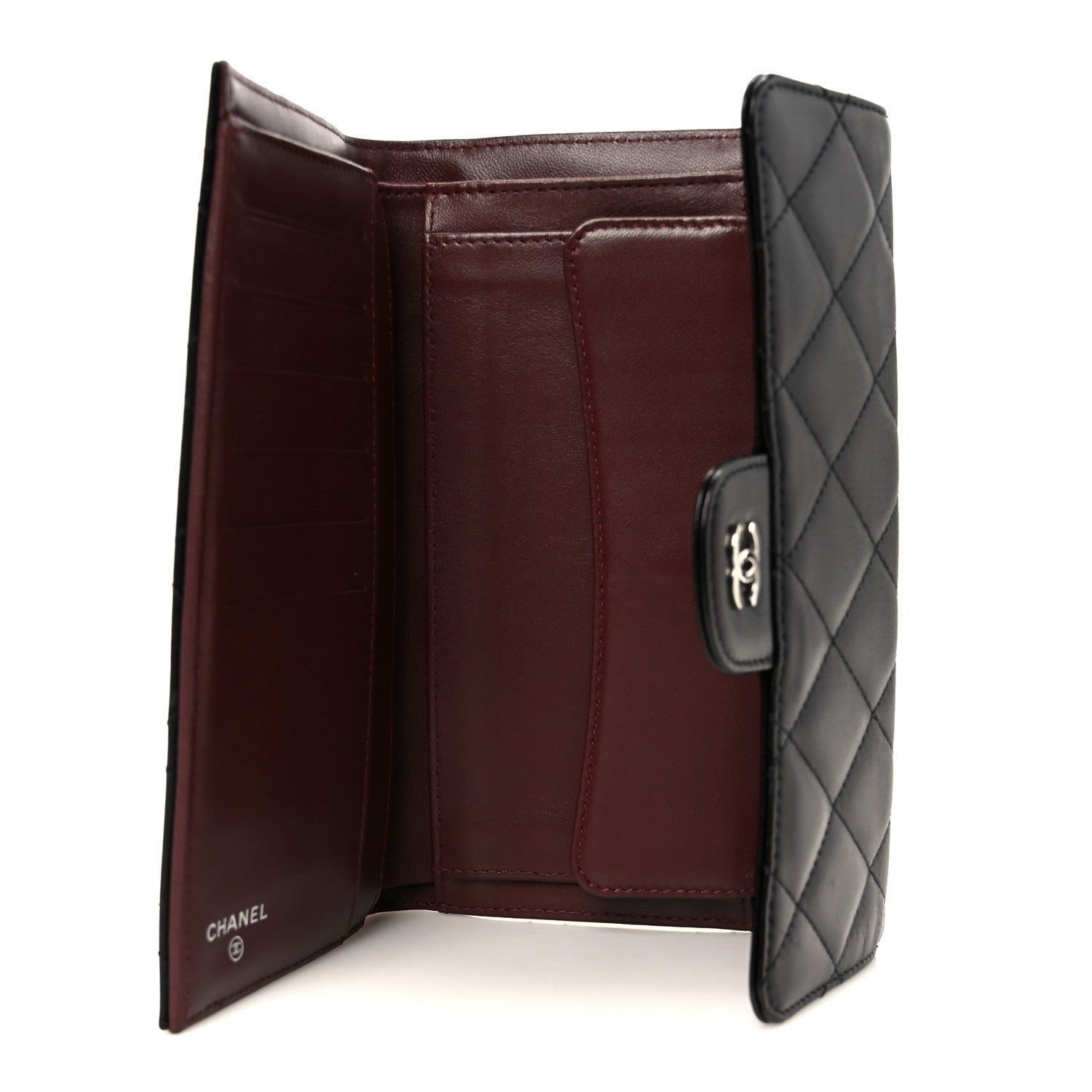 Lambskin Quilted Large Flap Wallet Black