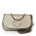 Gucci Metallic Pebbled Calfskin Medium Soho Flap Crossbody Golden Beige