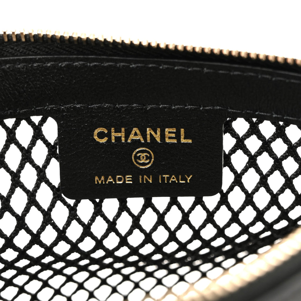Chanel Mesh Shiny Lambskin Clutch With Chain Black