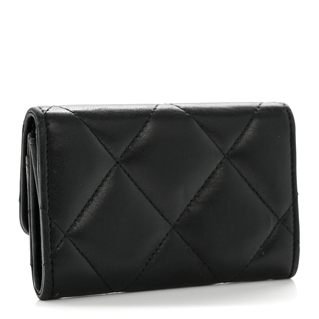 Lambskin Quilted Chanel 19 Flap Card Holder Black