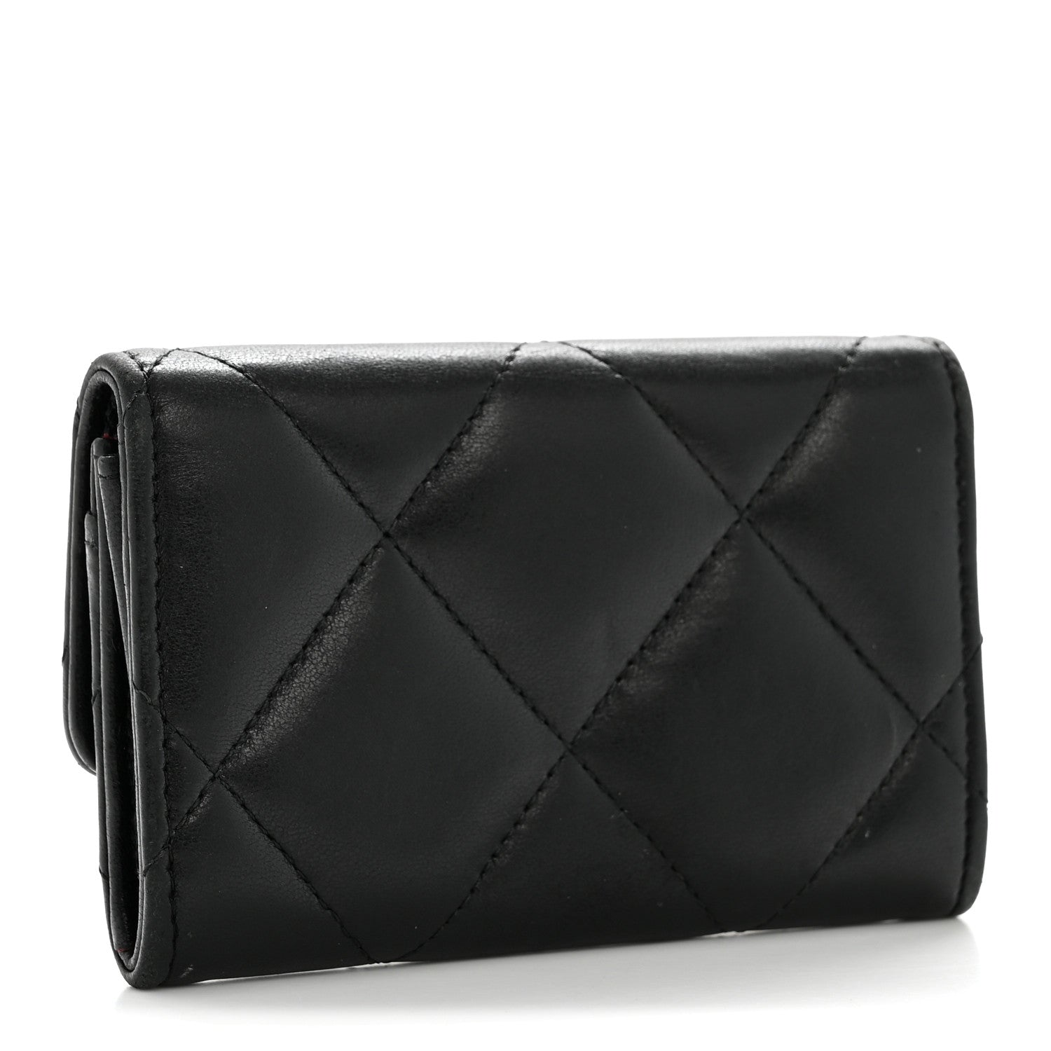 Lambskin Quilted Chanel 19 Flap Card Holder Black