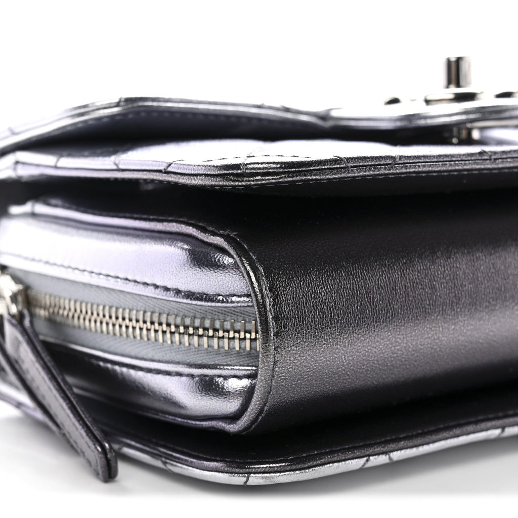 Chanel Metallic Lambskin Like A Wallet Flap Silvery Black