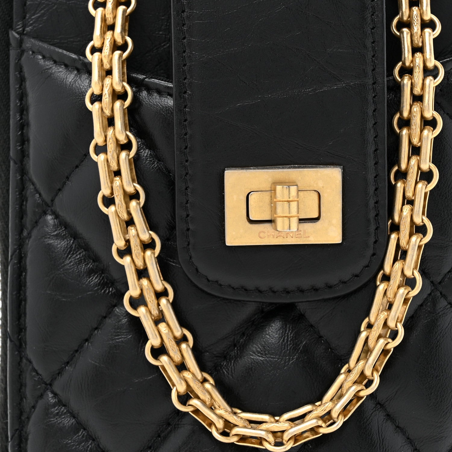 Chanel Aged Calfskin Quilted Reissue Phone Holder With Chain Bag Black