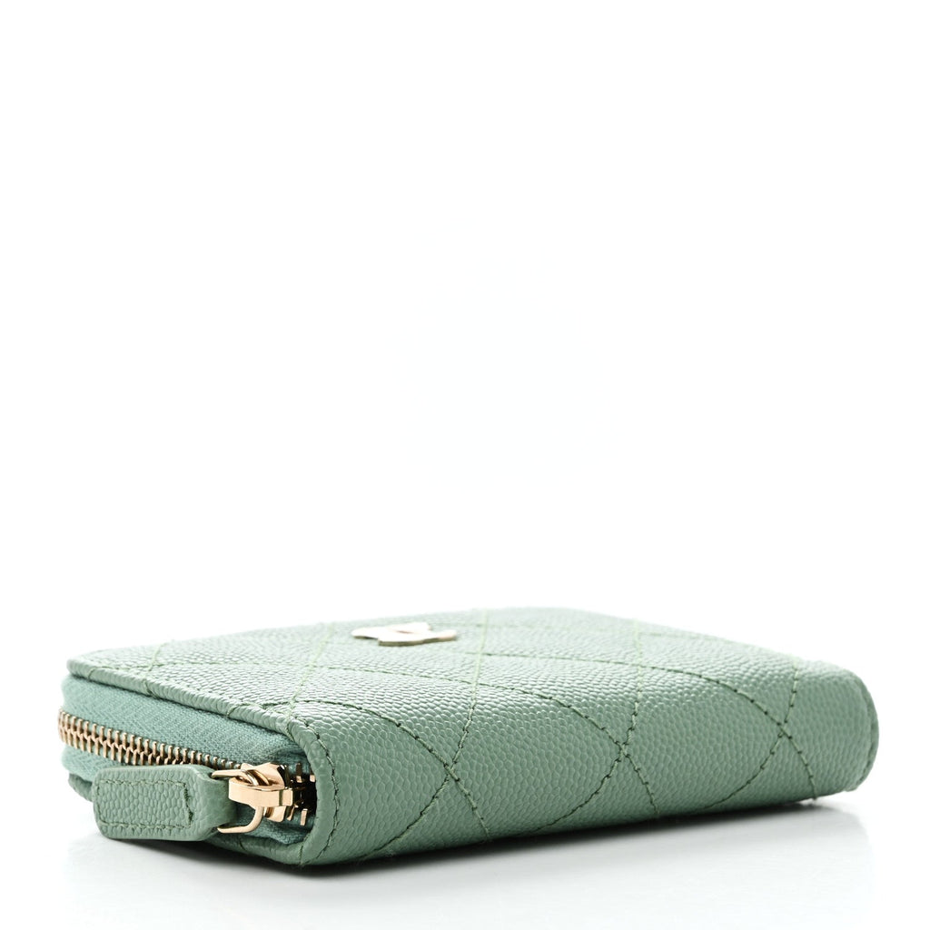 Caviar Quilted Zip Around Coin Purse Wallet Light Green