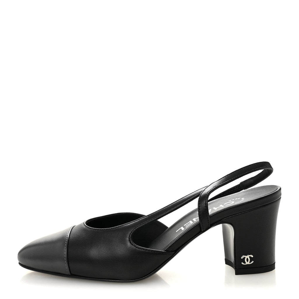Lambskin Cap Toe CC Slingback Pumps 35.5 Black Dark Grey