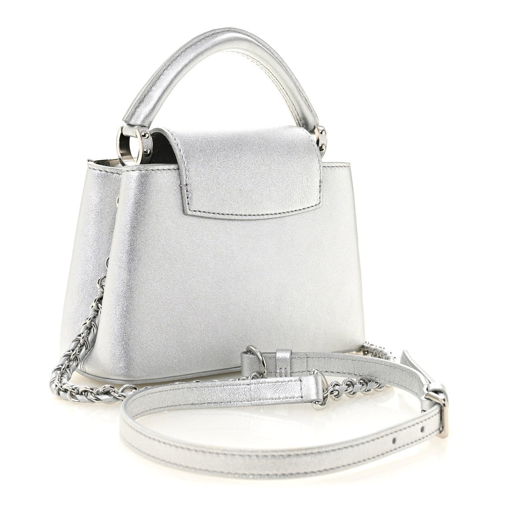 Louis Vuitton Lambskin Strass Mini Capucines  Silver