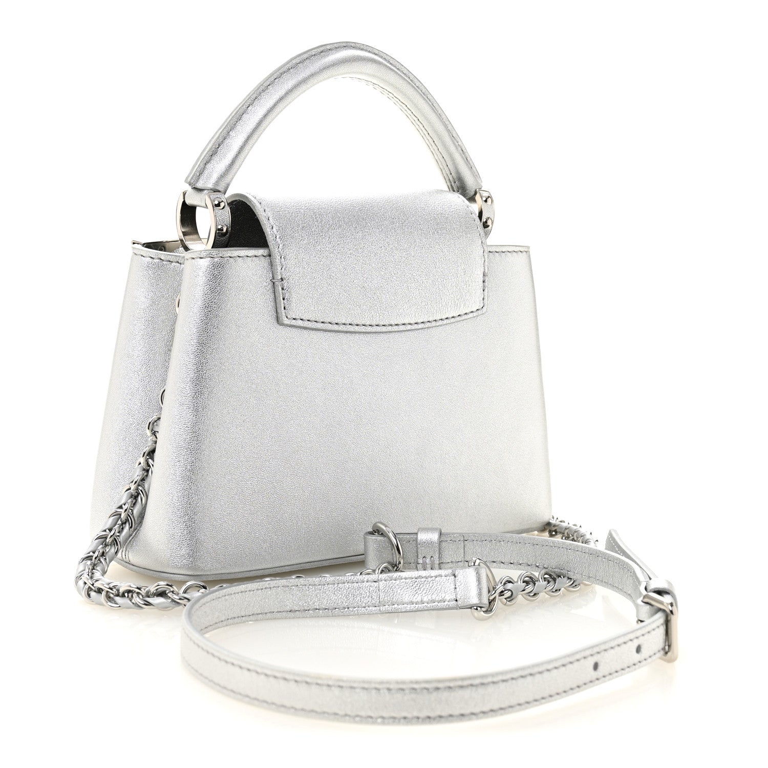 Louis Vuitton Lambskin Strass Mini Capucines  Silver