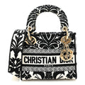 Christian Dior Canvas Petites Fleurs Embroidered Mini Lady D-Lite Black White
